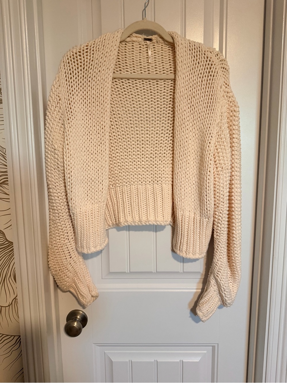 Free People Cream Chunky Open-Front Cropped Cardigan